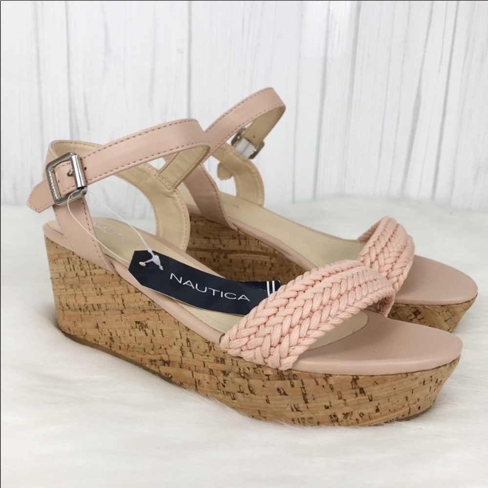 Nautical pink rope wedge sandals